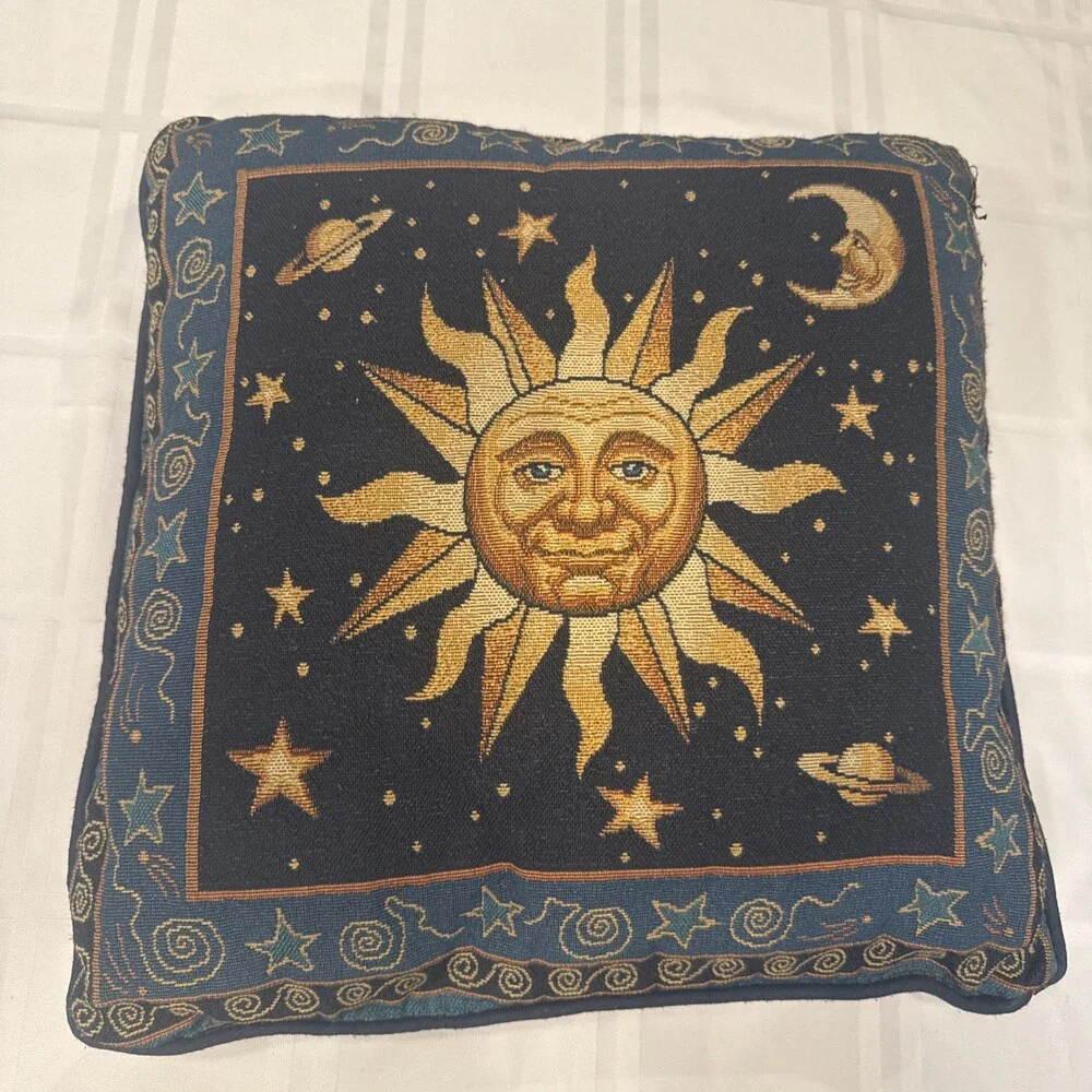 Pair Vyg 90s Celestial Whimsigoth Sun Moon Blue Yellow Tapestry Throw Pillows
